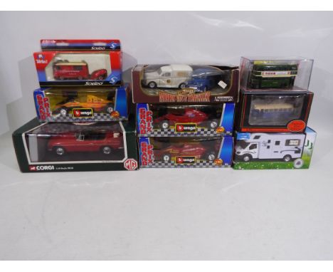 Corgi, Burago, British Motor Heritage, EFE, Solido, Other - 10 x boxed and plastic cased die-cast model cars, vans and buses-