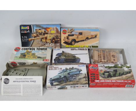 Fujimi - Revell - Airfix - Six boxed 1:76 scale plastic military model kits. Lot includes Fujimi #761008 German Heavy Tank Ti