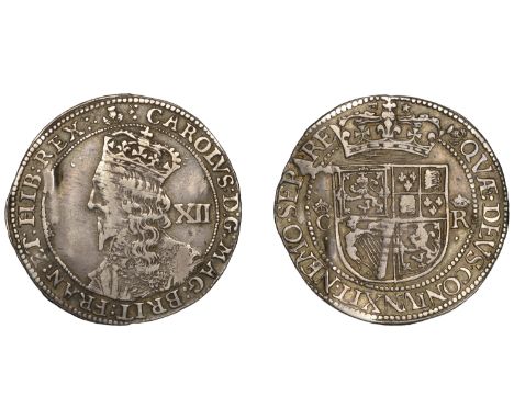 Charles I (1625-1649), Third coinage, Falconer’s Second issue, Twelve Shillings, mm. leaved thistle (between trefoils of pell