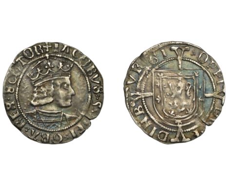 James V (1513-1542), Second coinage, Groat, Holyrood Abbey mint, type IIIc (v), bust right with mantle and smooth chain, sing