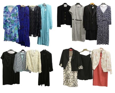 Assorted Circa 1970s and Later Ladies Clothing, comprising circa 1980s Hermés silk midi dress with long sleeves, gold tone bu