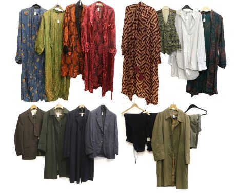 A Collection of CC41 and Other Gents Clothing and Dressing Robes, comprising a Burton CC41 navy blue and red striped single b