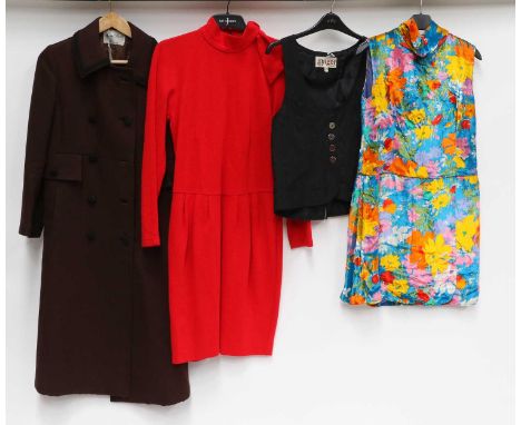 Circa 1970s Costume comprising Mary Quant's Ginger Group black watered taffeta style fitted waistcoat with button fastening,S