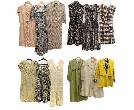 Assorted Circa 1950/60s Daywear, comprising Dolly Day yellow co-ord of mini dress with black and yellow geometric print bodic