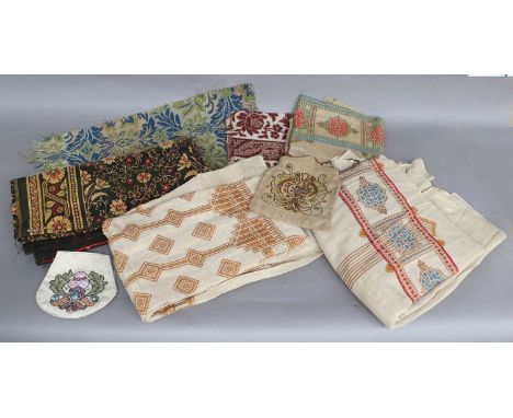 Decorative 19th Century and Later Textiles comprising two small linen pockets/bags with embroidered and 'jewelled' decoration