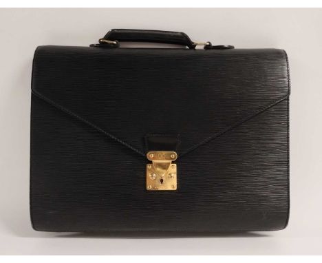 Louis Vuitton Black Epi Leather Briefcase/Document Bag, with gilt-tone hardware, black leather carry handle, two main interna