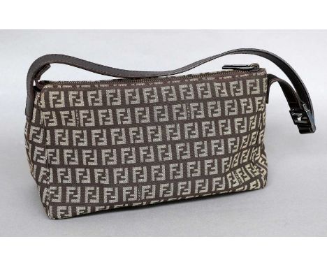 Fendi Brown Monogram Canvas Shoulder Bag with brown leather shoulder strap with buckle, zip fastening, brown logo lining with