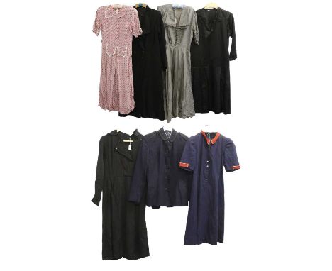 Assorted Circa 1920s-30s Costume, comprising a navy jacket with black trim to the shoulders and collar, covered button fasten
