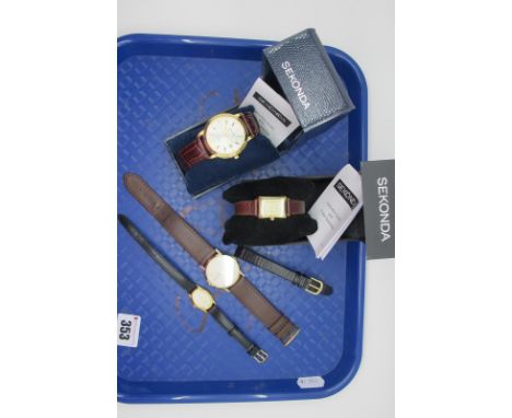 Sekonda; A Modern Gent's Wristwatch, on a brown leather strap, boxed; together with a Sekonda ladies wristwatch, with rectang
