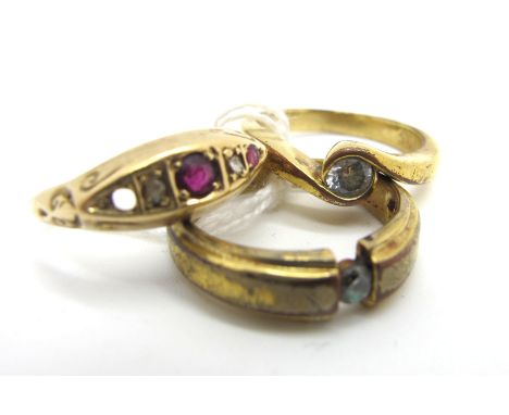 An 18ct Gold Ring, Chester 1905, graduated set (one stone missing) (finger size O) (2.4grams); together with two modern costu