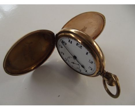 Gold plated full hunter pocket watch