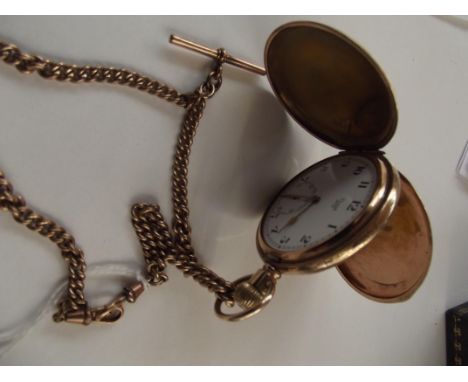 Full hunter pocket watch with gold plated Albert chain