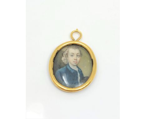 An early 18th century portrait miniature in high carat gold frame CONDITION REPORT: The miniature is not examined out of the 