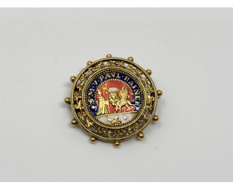 An antique 18ct gold and enamel brooch 'S M V PAUL RAINER', 7.4g, diameter 32 mm. CONDITION REPORT: This possibly commemorate