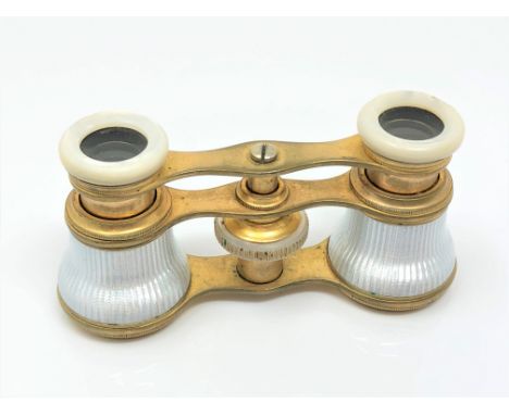 A pair of antique French mother of pearl and enamel opera glasses 