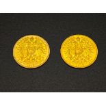 Österreich 2 mal 10 Kronen, 1912 Goldmünzen