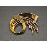 Brosche mit pinken Steinen - Gold 14K