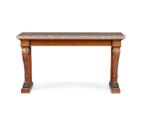  VICTORIAN OAK AND GRANITE TOPPED CONSOLE TABLE, BY ALEXANDER MACKENZIE & CO., GLASGOW EARLY 19TH CENTURY the rectangular pin