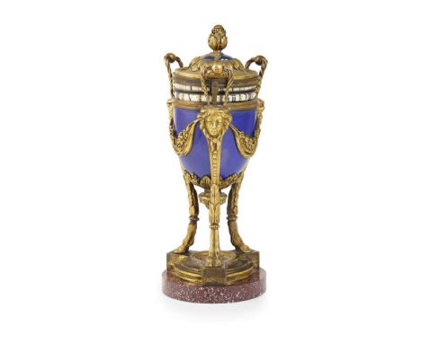  FRENCH GILT BRONZE, SEVRES PORCELAIN AND PORPHYRY PENDULE À CERCLES TOURNANTS URN MANTEL CLOCK 19TH CENTURY the annular Arab