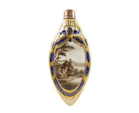  CHAMBERLAINS WORCESTER SCENT BOTTLE CIRCA 1798-1802 painted en grisaille with a scene of Worcester, and with a polychrome ch