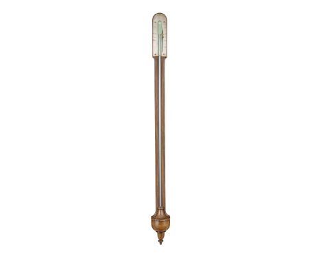  SCOTTISH GEORGE III MAHOGANY STICK BAROMETER, BY JOHN MILLER, EDINBURGH LATE 18TH CENTURY the arched silvered gauge plate in