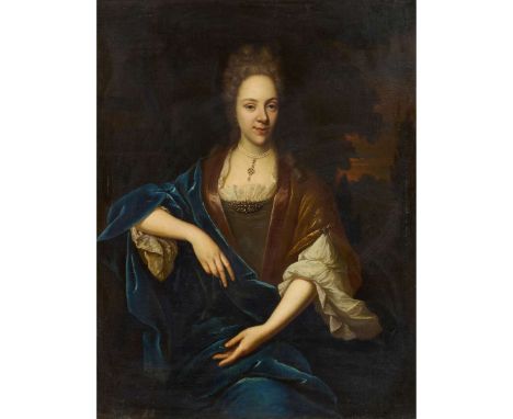  FOLLOWER OF FREDERICK KERSBOOM THREE QUARTER LENGTH PORTRAIT OF A LADY IN A LANDSCAPE Oil on canvas 117cm x 91cm (46in x 36i