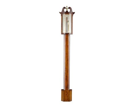  SCOTTISH GEORGE III MAHOGANY BOWFRONT STICK BAROMETER, STOTT, DUMFRIES LATE 18TH / EARLY 19TH CENTURY the broken shaped arch