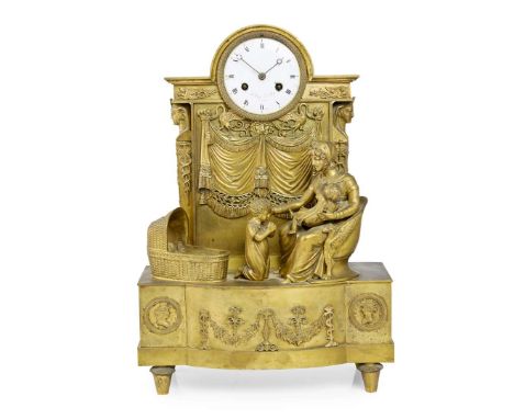  FRENCH CHARLES X GILT BRONZE MANTEL CLOCK, BY LE ROY, PARIS CIRCA 1820-1830 white enamel dial with Roman numerals, signed ‘L