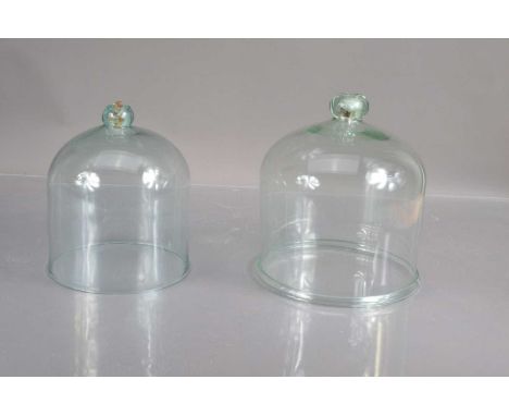 Two 19th Century Victorian hand-blown glass domes,  cloches or bell jars. Probably English. Each with a hole to the knob fini
