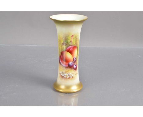 A Royal Worcester trumpet shape vase painted with peach fruits, cherries and blossom by Edward Townsend, the enamel painting 