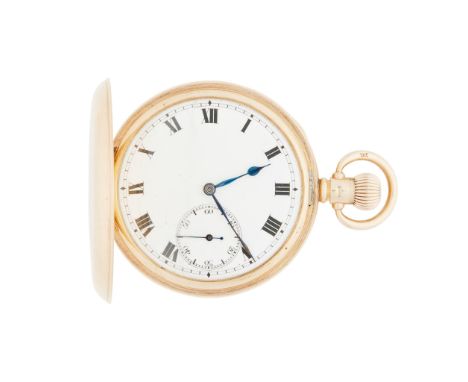 plain case, white enamel dial, Roman numerals, subsidiary seconds dial, English lever movement, keyless wind(Case width: 48mm