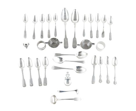 to include, a set of six teaspoons, Cameron of Dundee, marked CAM/ERON, C, thistle, pot of lilies, DUN/DEE, of Fiddle pattern