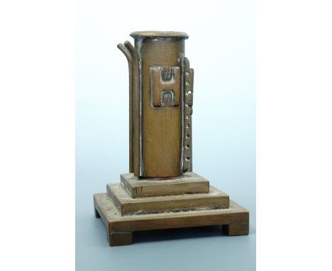 A Hudson Shipping Lines marine engineer workshop-made brass table lighter in the form of a ship's funnel, circa 1940s, 10 cm