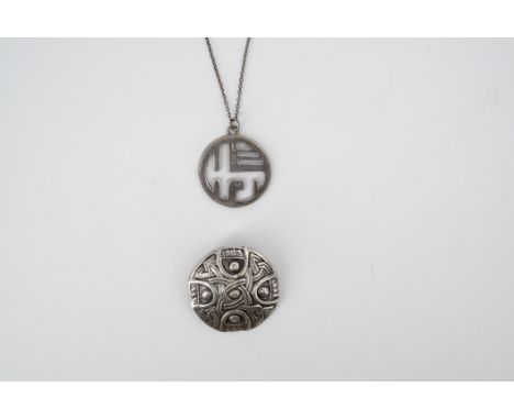 A Scottish modernist abstract silver pendant and neck chain by John Neil van Bogerijen, Brodick, Isle of Arran, assayed Edinb