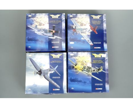 Four Corgi Aviation Archive 1:72 scale model aircraft, including a P51D Mustang "Old Crow", a P51D Mustang "Bunnie", a Vought