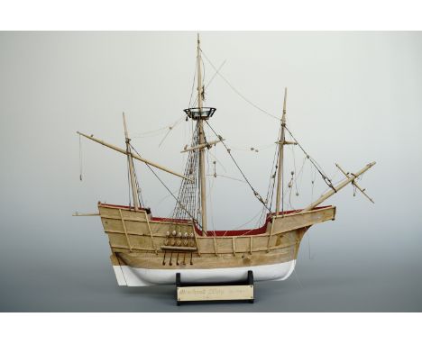 A wooden scale model 15th Century Merchant Ship, 1:72 scale, 42 cm long 