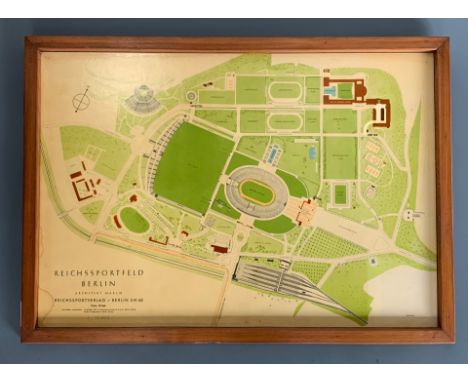 A 1937 architect's 1:10,000 scale plan of the Reichssportfeld, Berlin, paper on board, in period pine frame, together with la