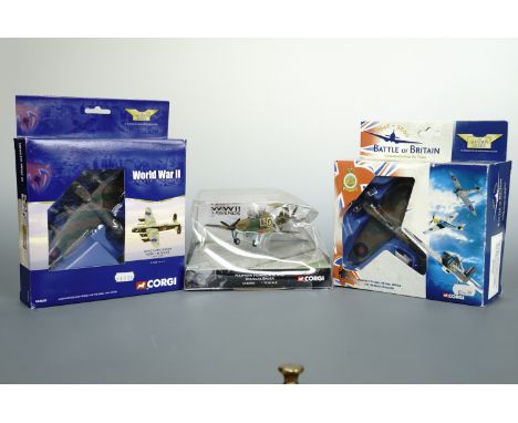Two Corgi Aviation Archive model planes, comprising of a Avro Lancaster Supermarine Spitfire MK1, NX611 B MK V11 1:144 scale,