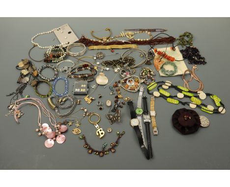 A quantity of modern costume jewellery and watches, the latter including ladies' Rotary and Accurist watches, together with s