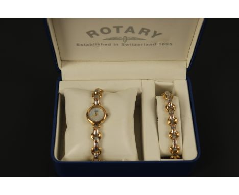 A lady's Rotary wristlet watch set, comprising watch and matching bracelet, each incorporating a heart design