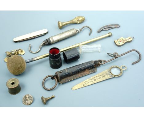 Sundry collectors' items including a Victorian leather-cased "Minim Measure" medicine glass, an advertising magnifying glass,