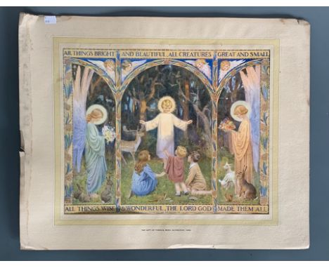 After Margaret Winifred Tarrant (1888-1959) "All Things Bright and Beautiful", religious nursery print depicting angels, chil