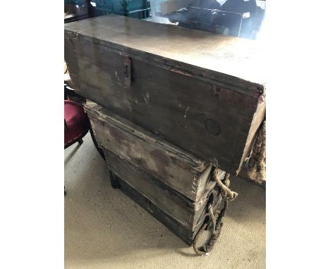 Four Second World War British army mobilization stores canvas-covered wooden chests