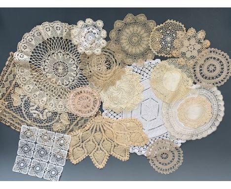 Antique and vintage decorative needlework mats and doilies, of bobbin lace, crochet and tatting, plain and pastel colours