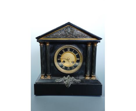 A Victorian slate mantle clock, 29 cm high