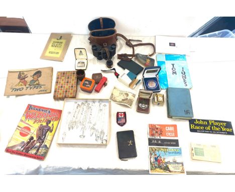Selection of vintage and later miscellaneous includes Ronson lighter, Binoculars, glass lustres etc 