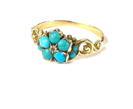 Antique Gold, turquoise and diamond ladies ring, is in need of repair, approximate total weight 1.6g, ring size L/M
