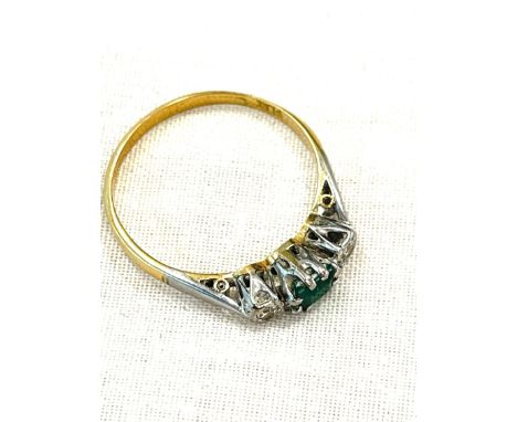 Ladies 9ct gold and platinum emerald and diamond dress ring, approximate weight 2.2g, ring size P