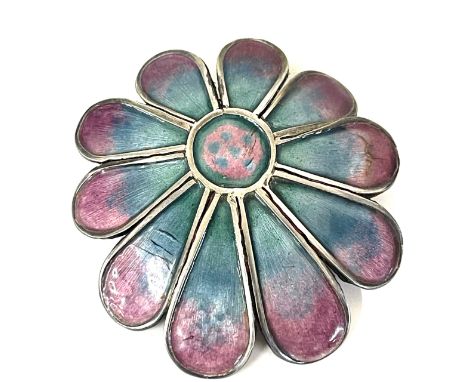Hallmarked silver Scottish enamel flower floral brooch Norman Grant, some damage to enamel panel as seen in image 