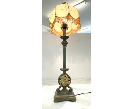 Antique tall brass side lamp, approximate height including shade 32 inches , working order